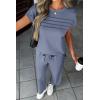 imageATHMILE Two Piece Sets for Women Cap Sleeve Lounge Matching Casual Outfits Wide Leg Pants Summer Vacation Travel OutfitsBlue