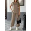 imageATHMILE Two Piece Sets for Women Cap Sleeve Lounge Matching Casual Outfits Wide Leg Pants Summer Vacation Travel OutfitsCoffee