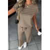 imageATHMILE Two Piece Sets for Women Cap Sleeve Lounge Matching Casual Outfits Wide Leg Pants Summer Vacation Travel OutfitsCoffee