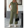 imageATHMILE Two Piece Sets for Women Cap Sleeve Lounge Matching Casual Outfits Wide Leg Pants Summer Vacation Travel OutfitsGreen