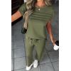 imageATHMILE Two Piece Sets for Women Cap Sleeve Lounge Matching Casual Outfits Wide Leg Pants Summer Vacation Travel OutfitsGreen