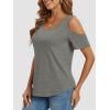 imageATHMILE Women Tops Cute Open Shoulder Blouse Summer Short Sleeve Tee ShirtGray