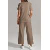 imageATHMILE Womens 2 Piece Lounge Set Fashion Travel Outfits Summer Beach Vacation Tracksuit Comfy Wide Leg Airport LoungewearKhaki