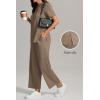imageATHMILE Womens 2 Piece Lounge Set Fashion Travel Outfits Summer Beach Vacation Tracksuit Comfy Wide Leg Airport LoungewearKhaki