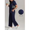 imageATHMILE Womens 2 Piece Lounge Set Fashion Travel Outfits Summer Beach Vacation Tracksuit Comfy Wide Leg Airport LoungewearNavy