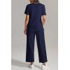 imageATHMILE Womens 2 Piece Lounge Set Fashion Travel Outfits Summer Beach Vacation Tracksuit Comfy Wide Leg Airport LoungewearNavy