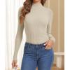 imageATHMILE Womens 2026 Fall Long Sleeve Pullover Ribbed Knit Sweater Low Mock Neck Slim Fit Basic Casual Tee TopsAlmond