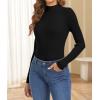 imageATHMILE Womens 2026 Fall Long Sleeve Pullover Ribbed Knit Sweater Low Mock Neck Slim Fit Basic Casual Tee TopsBlack
