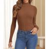 imageATHMILE Womens 2026 Fall Long Sleeve Pullover Ribbed Knit Sweater Low Mock Neck Slim Fit Basic Casual Tee TopsBrown