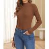 imageATHMILE Womens 2026 Fall Long Sleeve Pullover Ribbed Knit Sweater Low Mock Neck Slim Fit Basic Casual Tee TopsBrown