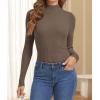 imageATHMILE Womens 2026 Fall Long Sleeve Pullover Ribbed Knit Sweater Low Mock Neck Slim Fit Basic Casual Tee TopsCoffee