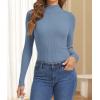 imageATHMILE Womens 2026 Fall Long Sleeve Pullover Ribbed Knit Sweater Low Mock Neck Slim Fit Basic Casual Tee TopsDusty Blue