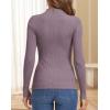 imageATHMILE Womens 2026 Fall Long Sleeve Pullover Ribbed Knit Sweater Low Mock Neck Slim Fit Basic Casual Tee TopsGray Purple