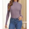 imageATHMILE Womens 2026 Fall Long Sleeve Pullover Ribbed Knit Sweater Low Mock Neck Slim Fit Basic Casual Tee TopsGray Purple