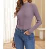imageATHMILE Womens 2026 Fall Long Sleeve Pullover Ribbed Knit Sweater Low Mock Neck Slim Fit Basic Casual Tee TopsGray Purple