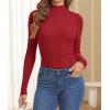 imageATHMILE Womens 2026 Fall Long Sleeve Pullover Ribbed Knit Sweater Low Mock Neck Slim Fit Basic Casual Tee TopsRed