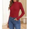 imageATHMILE Womens 2026 Fall Long Sleeve Pullover Ribbed Knit Sweater Low Mock Neck Slim Fit Basic Casual Tee TopsRed