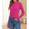 imageATHMILE Womens 2026 Fall Long Sleeve Pullover Ribbed Knit Sweater Low Mock Neck Slim Fit Basic Casual Tee TopsRose Red