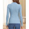 imageATHMILE Womens 2026 Fall Long Sleeve Pullover Ribbed Knit Sweater Low Mock Neck Slim Fit Basic Casual Tee TopsSky Blue