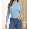 imageATHMILE Womens 2026 Fall Long Sleeve Pullover Ribbed Knit Sweater Low Mock Neck Slim Fit Basic Casual Tee TopsSky Blue