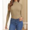 imageATHMILE Womens 2026 Fall Long Sleeve Pullover Ribbed Knit Sweater Low Mock Neck Slim Fit Basic Casual Tee TopsToffee