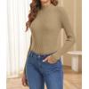 imageATHMILE Womens 2026 Fall Long Sleeve Pullover Ribbed Knit Sweater Low Mock Neck Slim Fit Basic Casual Tee TopsToffee