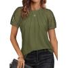 imageATHMILE Womens Blouses Short Sleeve Tops Spring Summer Fall Work Dressy Casual Business Date Outfits Lace Shirts 2026Armygreen
