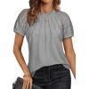 imageATHMILE Womens Blouses Short Sleeve Tops Spring Summer Fall Work Dressy Casual Business Date Outfits Lace Shirts 2026Grey