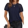 imageATHMILE Womens Blouses Short Sleeve Tops Spring Summer Fall Work Dressy Casual Business Date Outfits Lace Shirts 2026Navy