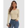 imageATHMILE Womens Long Sleeve CrewneckV Neck Ribbed Tops Fall Fitted Stretch Casual Basic T Shirts 2026Abeige