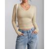 imageATHMILE Womens Long Sleeve CrewneckV Neck Ribbed Tops Fall Fitted Stretch Casual Basic T Shirts 2026Vapricot