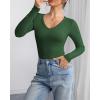 imageATHMILE Womens Long Sleeve CrewneckV Neck Ribbed Tops Fall Fitted Stretch Casual Basic T Shirts 2026Vdark Green