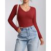 imageATHMILE Womens Long Sleeve CrewneckV Neck Ribbed Tops Fall Fitted Stretch Casual Basic T Shirts 2026Vdark Red