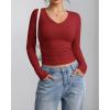 imageATHMILE Womens Long Sleeve CrewneckV Neck Ribbed Tops Fall Fitted Stretch Casual Basic T Shirts 2026Vdark Red