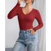 imageATHMILE Womens Long Sleeve CrewneckV Neck Ribbed Tops Fall Fitted Stretch Casual Basic T Shirts 2026Vdark Red