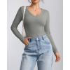 imageATHMILE Womens Long Sleeve CrewneckV Neck Ribbed Tops Fall Fitted Stretch Casual Basic T Shirts 2026Vgrey