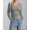 imageATHMILE Womens Long Sleeve CrewneckV Neck Ribbed Tops Fall Fitted Stretch Casual Basic T Shirts 2026Vgrey