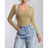 imageATHMILE Womens Long Sleeve CrewneckV Neck Ribbed Tops Fall Fitted Stretch Casual Basic T Shirts 2026Vkhaki