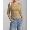 imageATHMILE Womens Long Sleeve CrewneckV Neck Ribbed Tops Fall Fitted Stretch Casual Basic T Shirts 2026Vkhaki