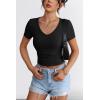 imageATHMILE Womens Long Sleeve CrewneckV Neck Ribbed Tops Fall Fitted Stretch Casual Basic T Shirts 2026Vneckblack