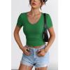 imageATHMILE Womens Long Sleeve CrewneckV Neck Ribbed Tops Fall Fitted Stretch Casual Basic T Shirts 2026Vneckgreen