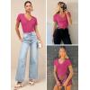 imageATHMILE Womens Long Sleeve CrewneckV Neck Ribbed Tops Fall Fitted Stretch Casual Basic T Shirts 2026Vneckhot Pink
