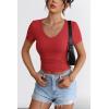 imageATHMILE Womens Long Sleeve CrewneckV Neck Ribbed Tops Fall Fitted Stretch Casual Basic T Shirts 2026Vneckred