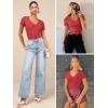 imageATHMILE Womens Long Sleeve CrewneckV Neck Ribbed Tops Fall Fitted Stretch Casual Basic T Shirts 2026Vneckred