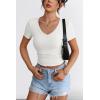 imageATHMILE Womens Long Sleeve CrewneckV Neck Ribbed Tops Fall Fitted Stretch Casual Basic T Shirts 2026Vneckwhite