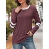 imageATHMILE Womens Long Sleeve Shirts Color Block Casual Crewneck Tops Tshirt Basic Tee Fall Fashion Clothes Trendy Outfits 2026Winered