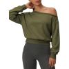 imageATHMILE Womens Off the Shoulder Fleece Sweatshirts Sexy Oversized Pullover Tops Casual Long Sleeve Spring Fall Outfits 2026Army Green