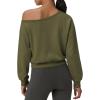imageATHMILE Womens Off the Shoulder Fleece Sweatshirts Sexy Oversized Pullover Tops Casual Long Sleeve Spring Fall Outfits 2026Army Green