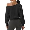 imageATHMILE Womens Off the Shoulder Fleece Sweatshirts Sexy Oversized Pullover Tops Casual Long Sleeve Spring Fall Outfits 2026Black