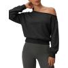 imageATHMILE Womens Off the Shoulder Fleece Sweatshirts Sexy Oversized Pullover Tops Casual Long Sleeve Spring Fall Outfits 2026Black